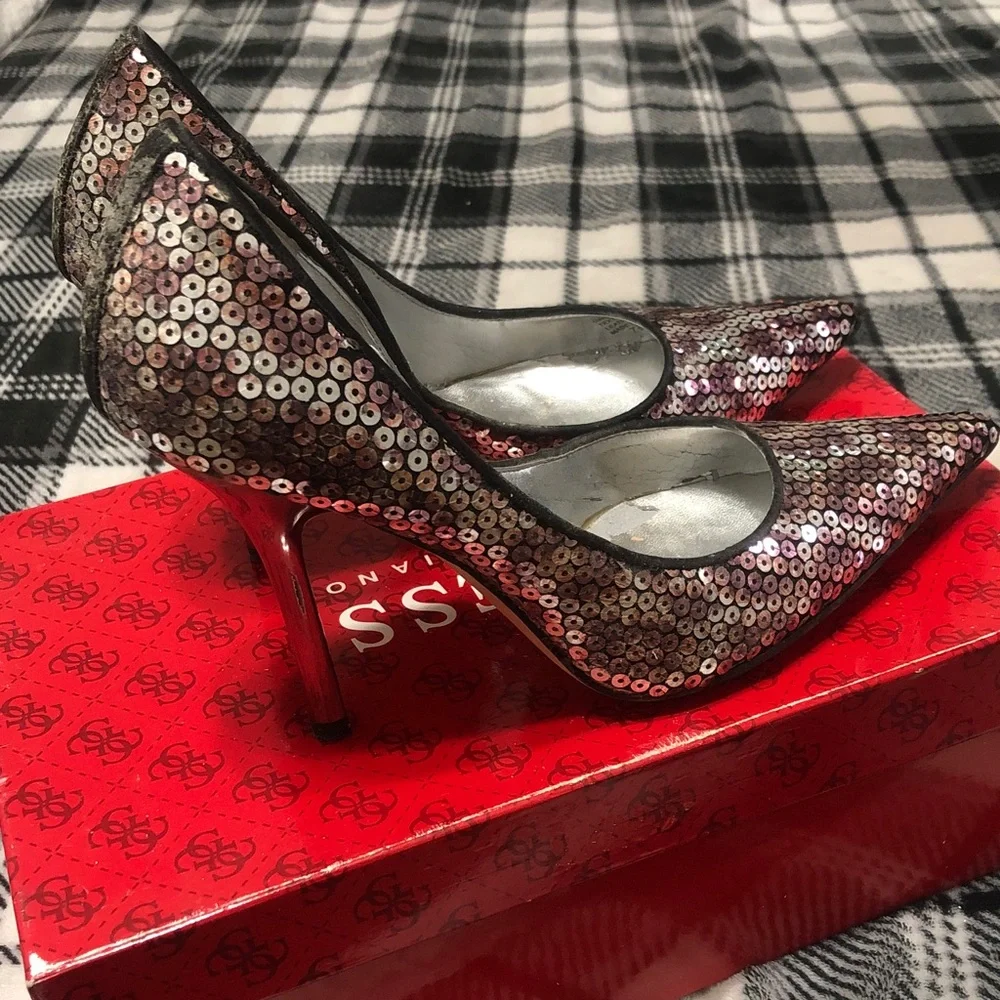 Guess Pink Sequin Pointed-Toe Pumps 7.5